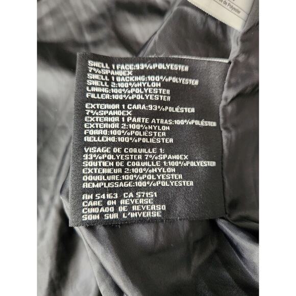 Women's GUESS Black Mixed Puffer softshell Hooded Zip Up Jacket Size L High Low - Picture 7 of 10